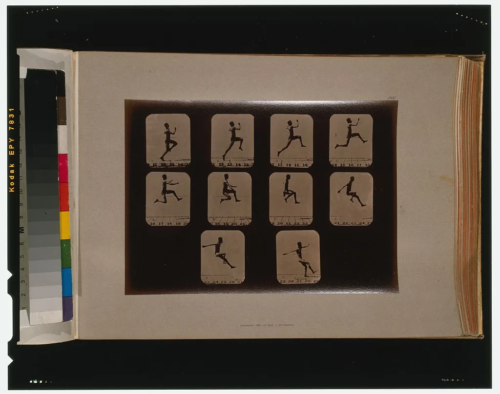 Athletes. Running long leap, California, Palo Alto, 1881